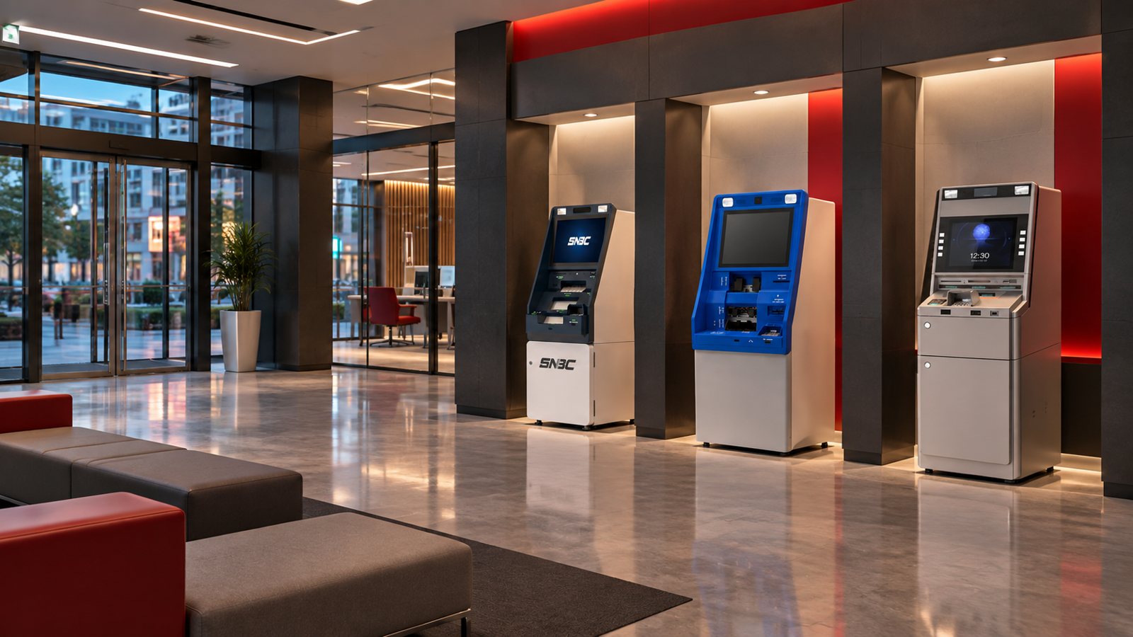 Lobby de autoservicio con recicladores y depositarios